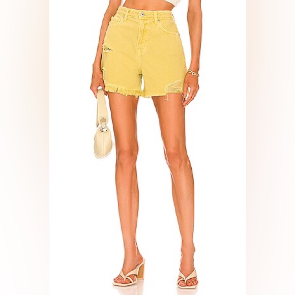 Jonathan Simkhai Shorts Luca Ultra High-Rise Vintage Yellow Earthy Distressed 25